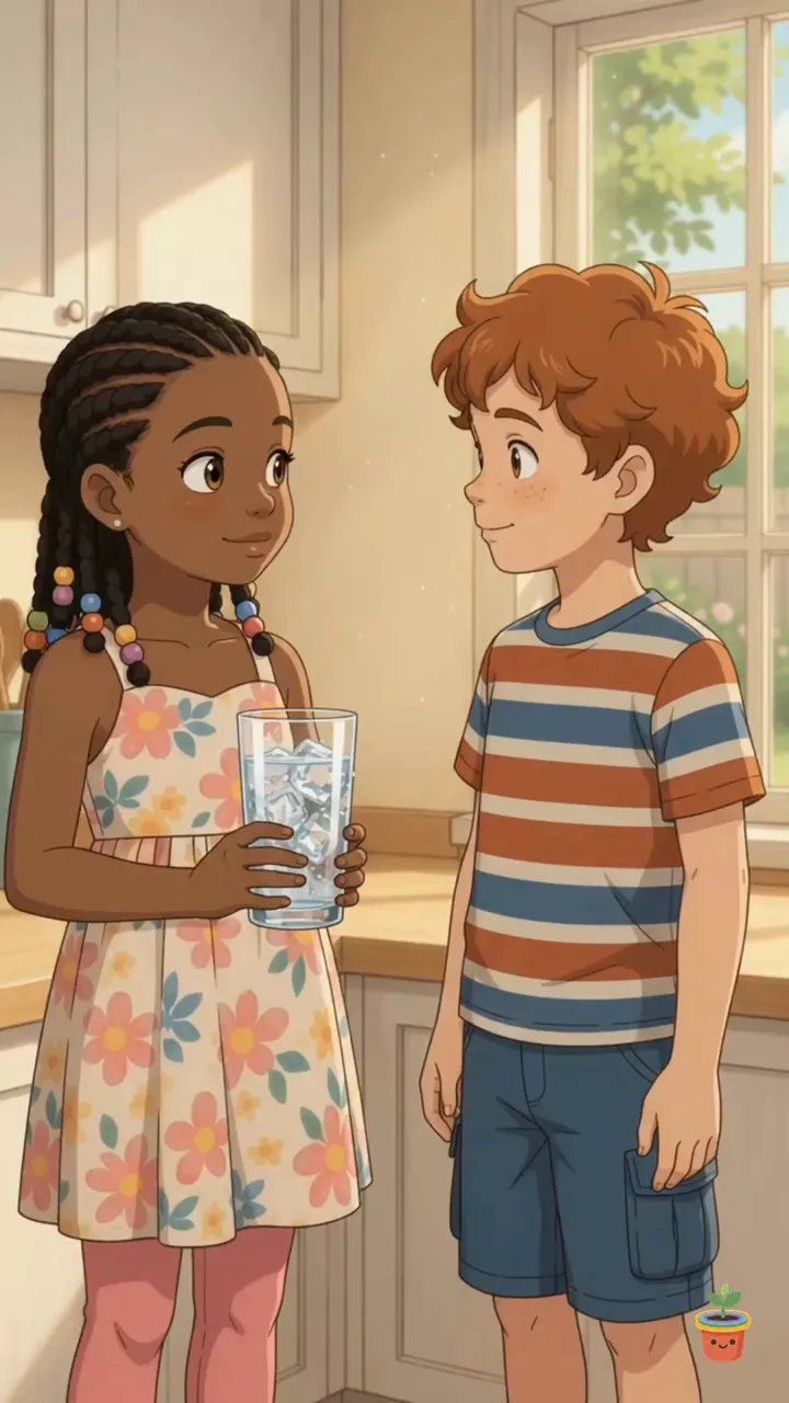 Mia and Leo, in the kitchen